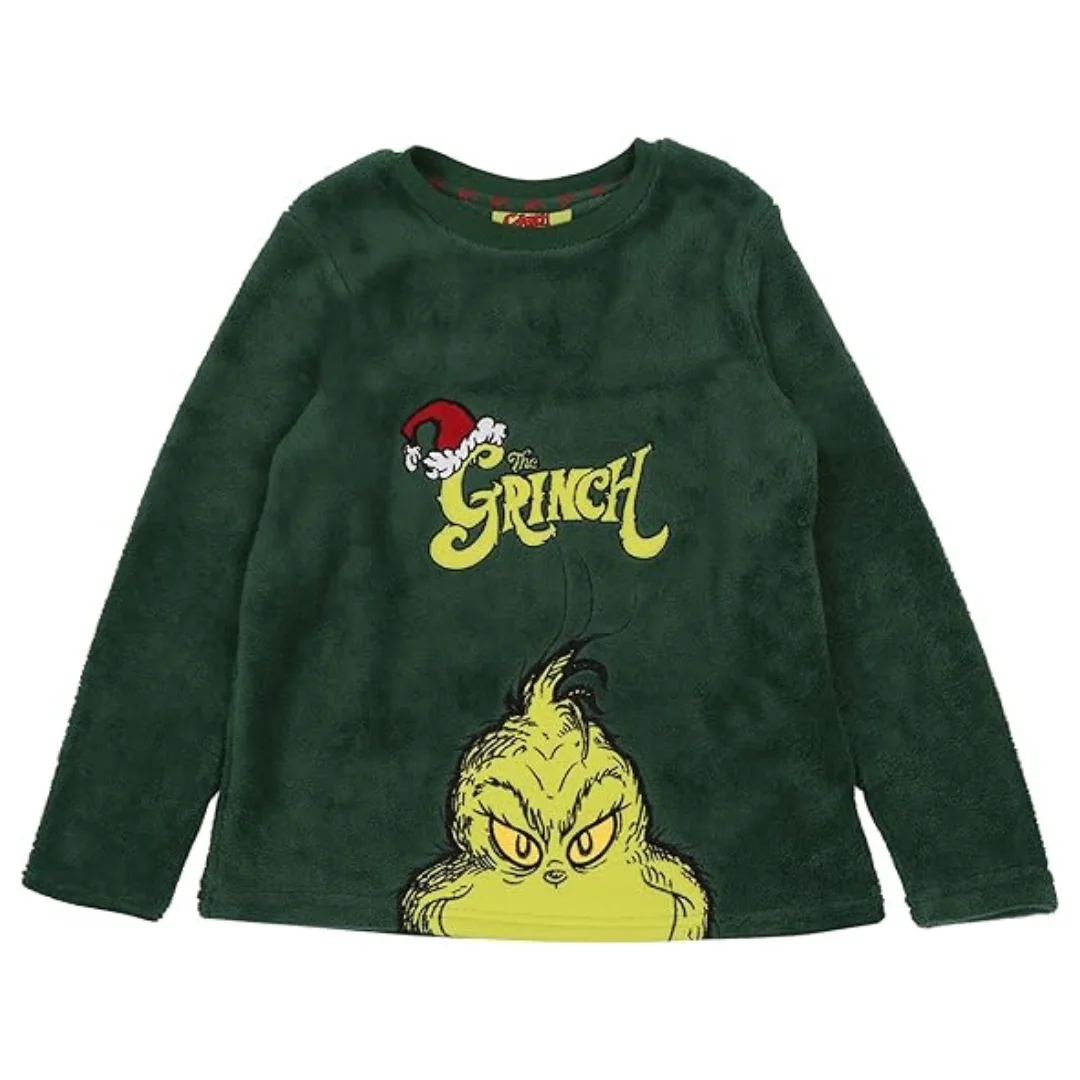 Kit Pijama Grinch em Lã Polar com Pantufa – Presente Perfeito de Natal
