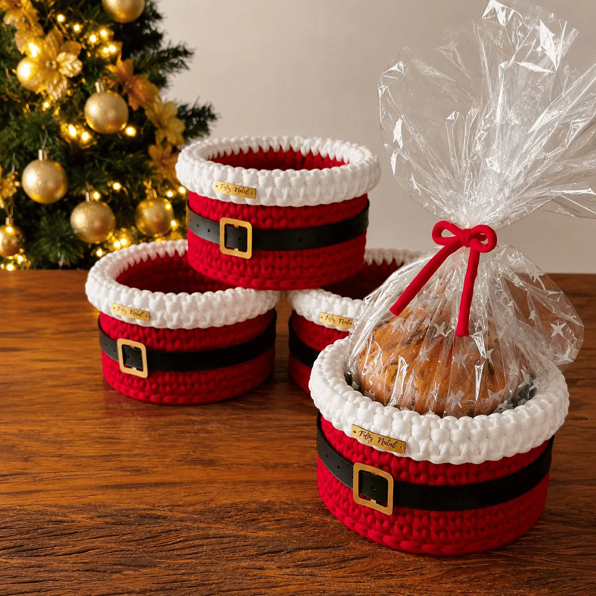 Porta Panetone Natalino em Crochê com Fio de Malha + mimo| 400g e 450g