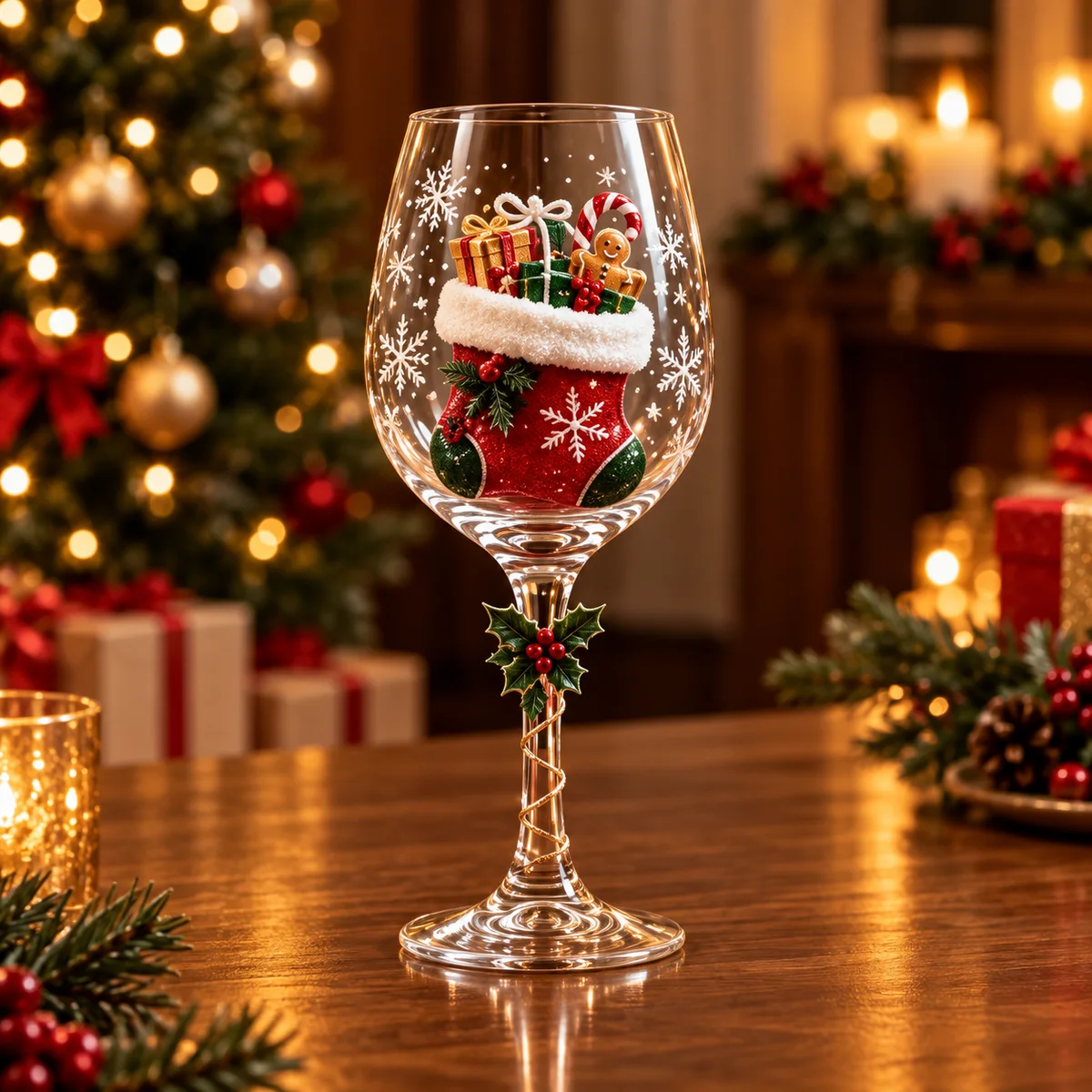 Conjunto de 6 Taças Especial de Natal | Taças de Vidro  com relevo em 3D Natalinas