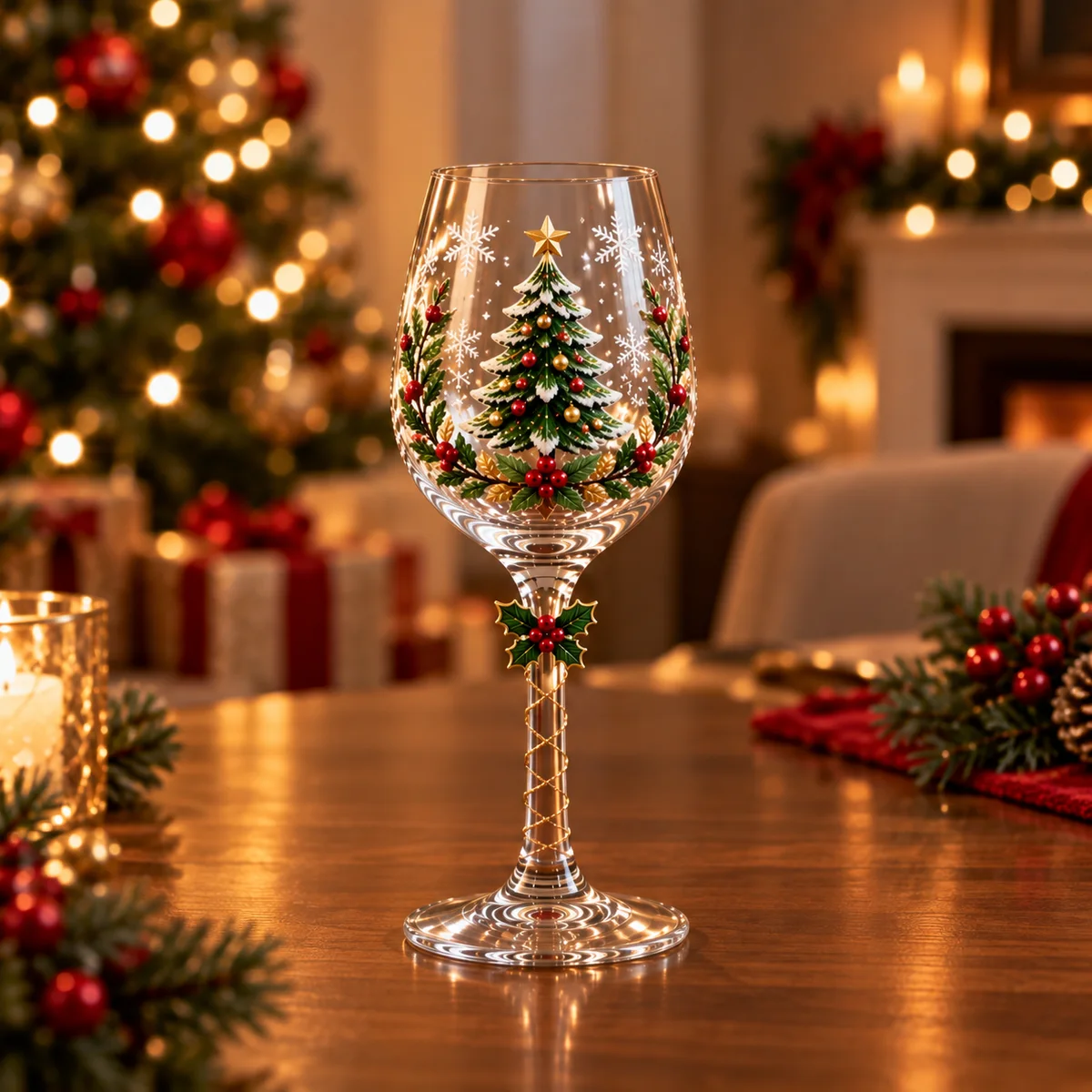 Conjunto de 6 Taças Especial de Natal | Taças de Vidro  com relevo em 3D Natalinas