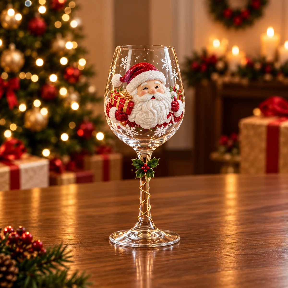 Conjunto de 6 Taças Especial de Natal | Taças de Vidro  com relevo em 3D Natalinas