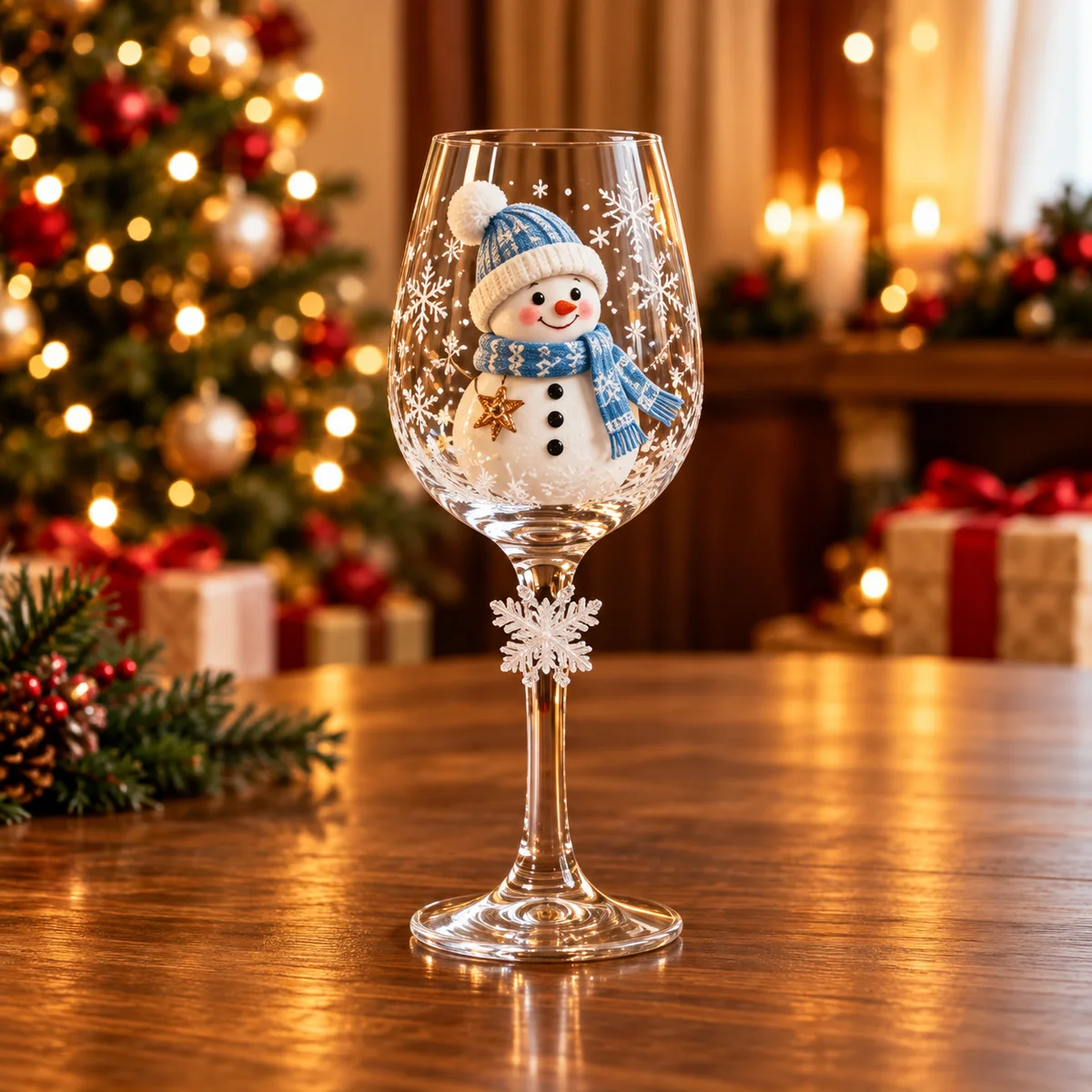 Conjunto de 6 Taças Especial de Natal | Taças de Vidro  com relevo em 3D Natalinas