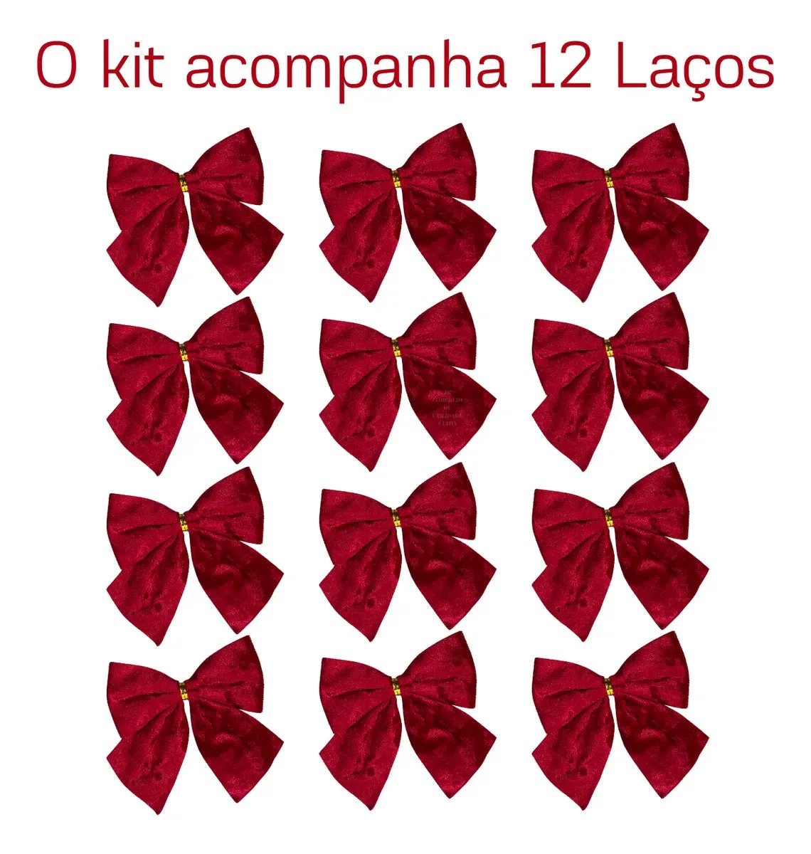 Kit com 12 Laços Natalinos em Veludo Vermelho