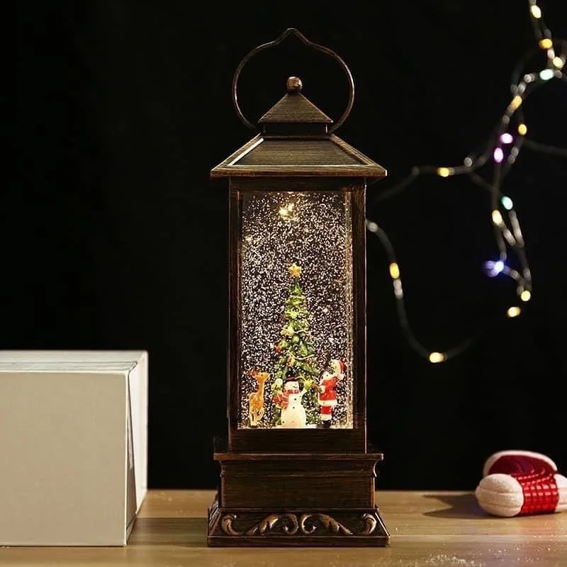 Lanterna Natalina com Neve e Luz - Design Retrô