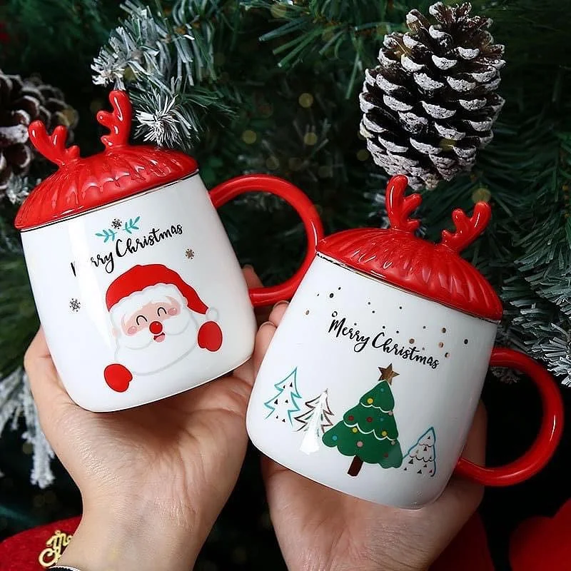 Caneca Natalina com Tampa de Rena - Pronta para Presente!