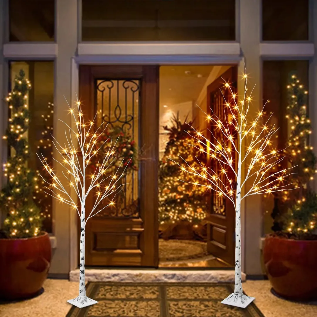 Árvore de Natal de Bétula com 24 LEDs Brilhantes – 60 cm
