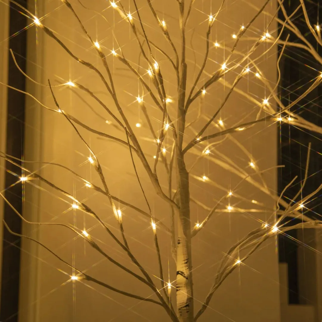 Árvore de Natal de Bétula com 24 LEDs Brilhantes – 60 cm